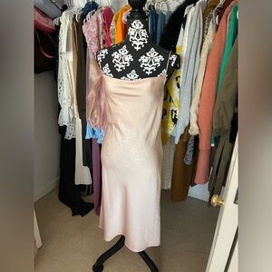 Light Pink Satin Slip Midi Dress with Cowl Neck